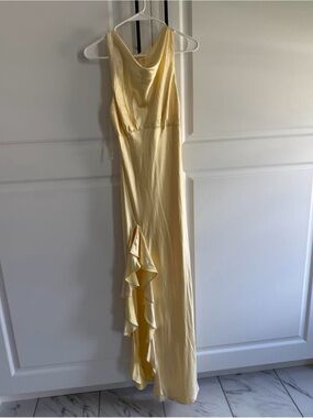 Elegant Yellow Ruffle Slip Dress